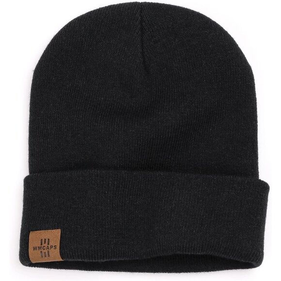 Men and Women Black+Grey Acrylic Stretchy Daily Knit Warm Winter Beanie Hats - Picture 2 of 7